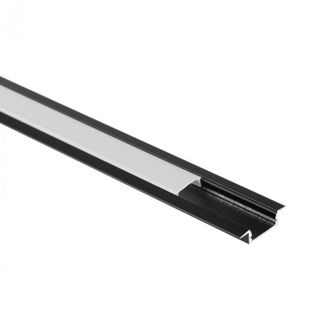 Profil Aluminiowy LED Wpuszczany Podtynkowy Czarny 1m z Kloszem Mroźny do Taśm LED + Zaślepki seria P Ecolight