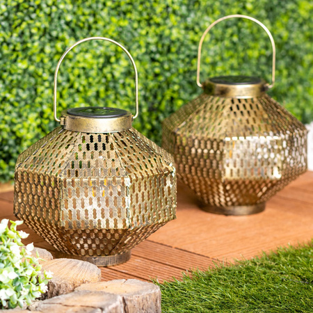 Lampa LED solarna Lampion ogrodowa filament LATARENKA wisząca metalowa miedziana