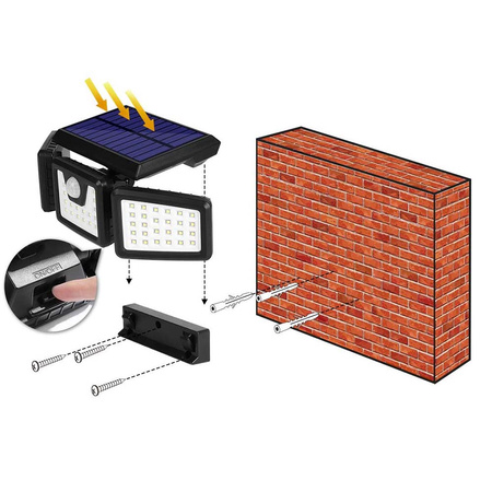 Naświetlacz solarny lampa 74x LED 15W 450lm Zimna czujnik ruchu IP65