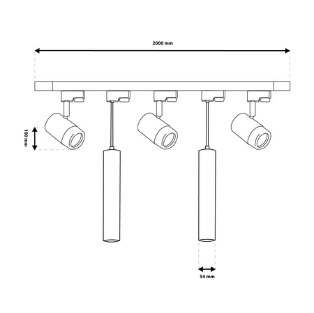 Zestaw Szyna Oświetleniowa Szynoprzewód 2m + 5x Reflektor Szynowy  GU10 Czarny LUMILED