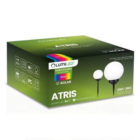 Lampa Solarna Ogrodowa LED ATRIS Wbijana Naziemna Biała Kula 15cm RGB LUMILED