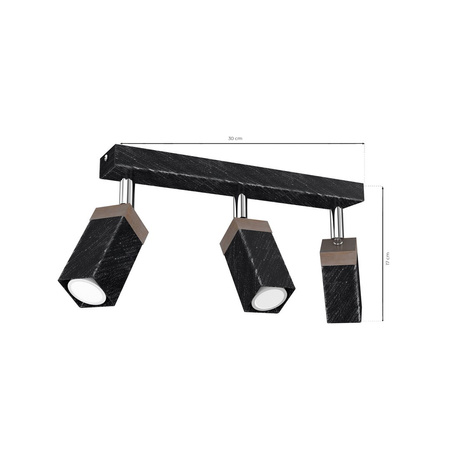 Lampa Sufitowa SOLO SAWN Czarna Patyna Drewniana 3x mini GU10 Milagro