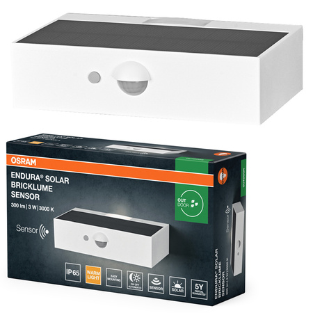 Kinkiet Solarny Ogrodowy Lampa Elewacyjna Zewnętrzna LED z Czujnikiem Ruchu i Zmierzchu 3W 300lm 3000K Ciepła Biały IP65 Endura Osram
