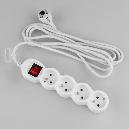 Przedłużacz Sieciowy Kabel z Uziemieniem Listwa Zasilająca 4 Gniazda 3m Włącznik ON/OFF Biały Sznur Lendo Lumiled