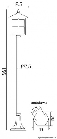 Lampa Ogrodowa Zewnętrzna Słupek LATARNIA E27 Wenecja K 5002/1/KW 156cm czarny Su-Ma