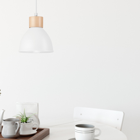 Lampa Wisząca Sufitowa NICO E27 Biała Drewniana LM-1.143 Lamkur