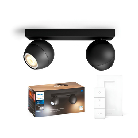 Lampa sufitowa Reflektor LED Spot Buckram Czarny 2x 5W CCT PHILIPS HUE Bluetooth + Przełącznik Dimmer Switch