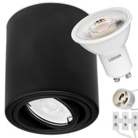 Oprawa Natynkowa HALOGENOWA Metalowa Czarna SPOT TUBA 10cm + LED 5W 6500K OSRAM