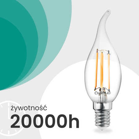 6x Żarówka LED E14 Świeczka BA35 2,2W 470lm = 40W 2700K Ciepła 360° Filament KLASA A LUMILED