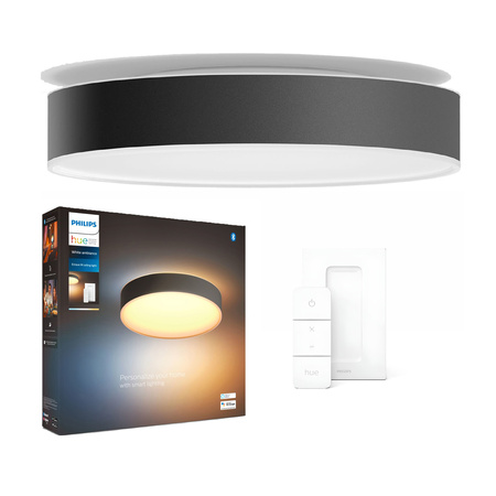 Lampa Sufitowa Plafon LED Enrave Czarny 19,2W 38cm CCT PHILIPS HUE Bluetooth + Przełącznik Dimmer Switch