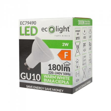 Żarówka LED Reflektor GU10 2W 180lm 3000K Ciepła Ecolight