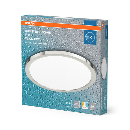 Plafon LED Lampa Sufitowa Natynkowa 18W 1250lm 3000-4000K Neutralna 110° Chrom Bathroom Ceiling CCT IP44 Osram