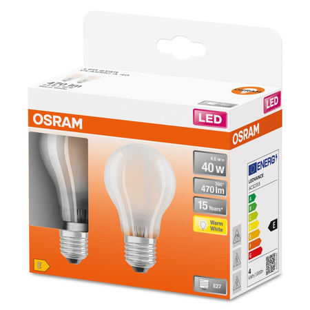 2x Żarówka LED A60 E27 4W = 40W 470lm 2700K Ciepła 300° Retrofit Filament CLASSIC Osram