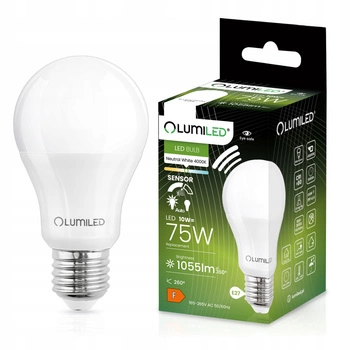 Żarówka LED E27 A60 10W = 75W 1055lm 4000K Neutralna 260° z Czujnikiem Ruchu LUMILED