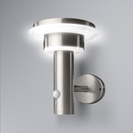 Lampa Ogrodowa Zewnętrzna Kinkiet Elewacyjny LED 6W 400lm 3000K IP44 Srebrny Z Czujnikiem Ruchu i Zmierzchu Endura Ledvance