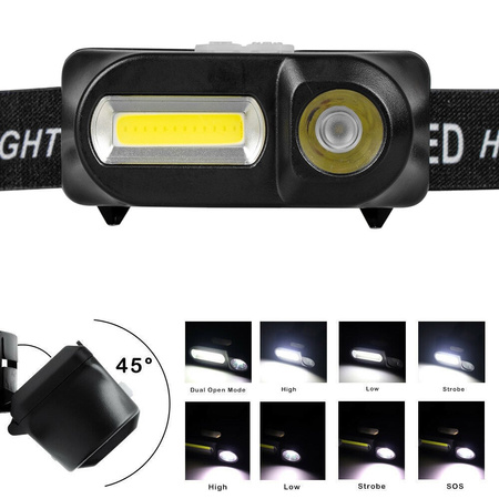 Latarka Czołowa LED Akumulatorowa XPE + COB VA0115 Vayox