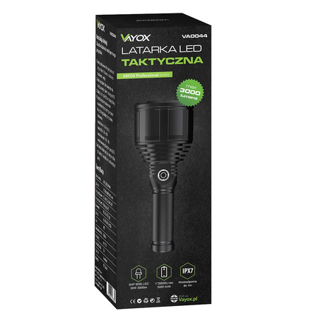 Latarka LED Taktyczna Akumulatorowa Wojskowa Ręczna USB XHP9090 3000lm short Pro VA0044 Vayox