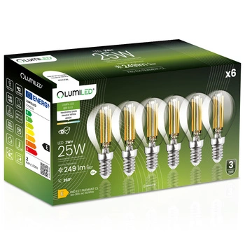 6x Żarówka LED E14 Kulka P45 2W = 25W 249lm 4000K Neutralna 360° FILAMENT LUMILED