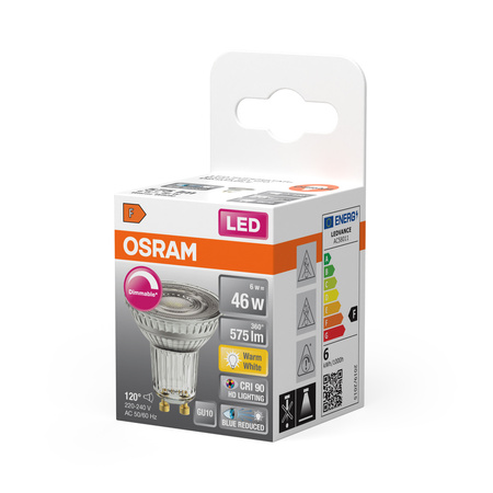Żarówka LED PAR16 Reflektor GU10 6W = 46W 575lm 2700K Ciepła CRI90 120° Ściemnialna SUPERSTAR Osram