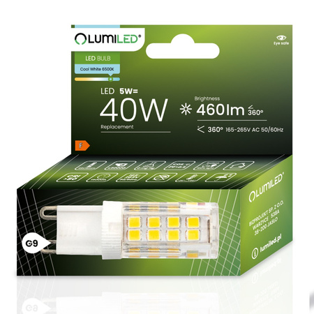 Żarówka LED G9 Kapsułka 5W = 40W 460lm 6500K Zimna 360° LUMILED