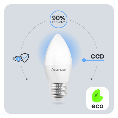6x Żarówka LED E27 Świeczka B35 2,5W = 25W 249lm 6500K Zimna 180° LUMILED