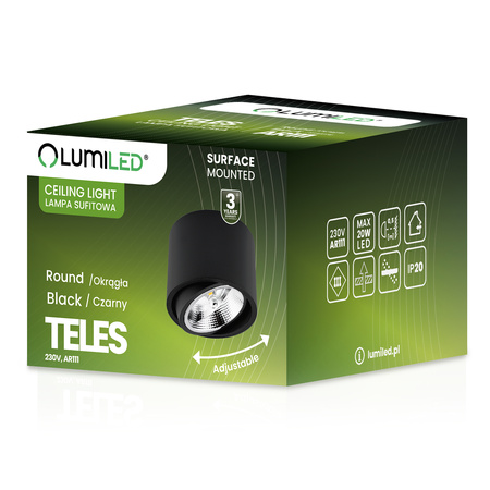 Oprawa Natynkowa HALOGENOWA SPOT TUBA Ruchoma GU10 AR111 Okrągła Czarna 100mm TELES LUMILED