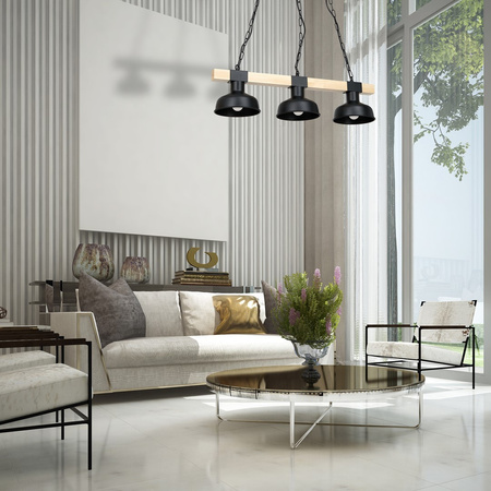 Lampa Wisząca Sufitowa FARO Czarna Drewno Naturalne 3xE27 60W Milagro