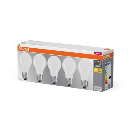 5x Żarówka LED A60 E27 6.5W = 60W 806lm 2700K Ciepła 300° BASE Osram