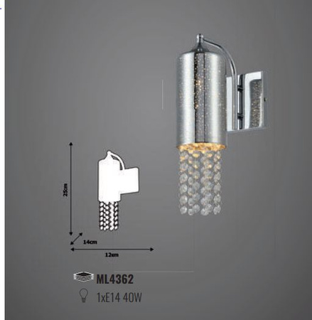 Kinkiet lampa ścienna MOONLIGHT 1x E14 MILAGRO glamour chrom metal szkło