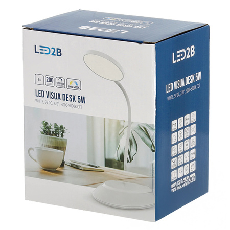 Lampka Biurkowa Stołowa LED 5W 200lm CCT 270° Akumulatorowa Biała Visua Kobi