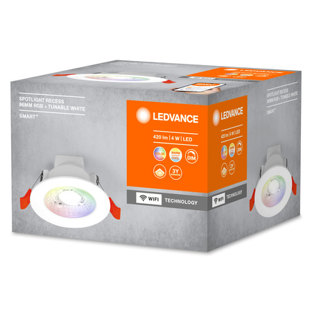 Oprawa Podtynkowa Panel LED Punktowa SPOT 4W 400lm Ściemnialna CCT RGB Okrągła 8,6 cm Biały SMART+ WiFi Downlight Ledvance