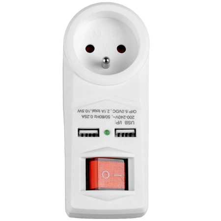 Rozgałęźnik Sieciowy Elektryczny  Z Włącznikiem 2x USB 1x 2P+0 Złodziejka VAYOX