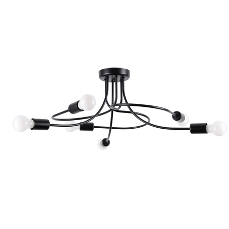 Lampa Sufitowa Oprawa Natynkowa Wisząca Zwis 6x E27 Żyrandol Nieregularna Czarna Industrialna Levar Sollux