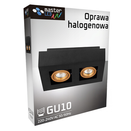 Oprawa Natynkowa HALOGENOWA Ruchoma 2x GU10 Prostokątna Czarna 85mm NEMO