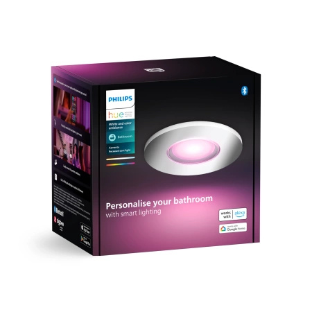 Oprawa Podtynkowa Wpuszczana LED Hermetyczna IP44 Łazienkowa 4.2W 400lm IP44 White and Color Ambiance RGB + TW Chrom Inteligentna SMART Zigbee Bluetooth Xamento Philips HUE