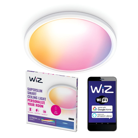 Plafon LED Lampa Sufitowa Natynkowa 32W 3750lm 2700-6500K RGB + TW 54.5cm Biała Okrągła Inteligentna SMART WiFi Bluetooth Aplikacja Superslim WiZ