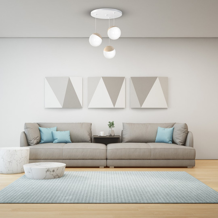 Lampa wisząca SFERA 3xE14 Białe Kule Drewniane Detale MLP5425 Milagro Metal + Drewno + Szkło