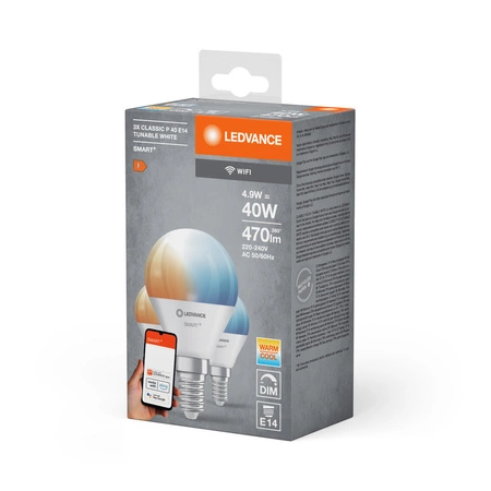 3x Żarówka LED E14 Kulka 4.9W = 40W 470lm CCT SMART+ WiFi Ściemnialna Mini Bulb Ledvance