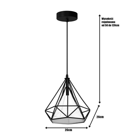 Lampa wisząca sufitowa TRIANGOLO 1x E27 Czarno-biała Metal + tkanina Milagro