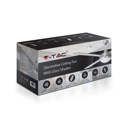 Wentylator sufitowy 35W Ze źródłem światła 2xE27 i pilotem RF 4 ramiona Srebrny 130 cm VT-6054-4 V-TAC