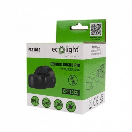 Czujnik Ruchu i Zmierzchu PIR IP65 Natynkowy Czarny 12m 180° CP Ecolight