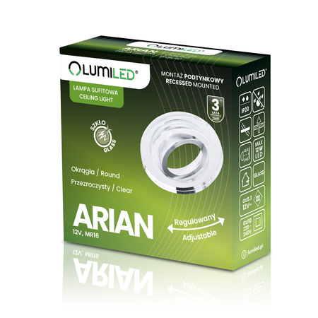 Oprawa Halogenowa Podtynkowa Lampa Sufitowa Szklana Okrągła Ruchoma GU10 ARIAN LUMILED