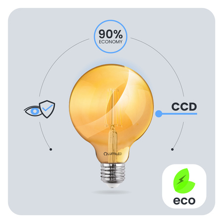 Żarówka LED E27 Kula G95 6W = 50W 660lm 2000K Ciepła 360° BURSZTYNOWA FILAMENT LUMILED