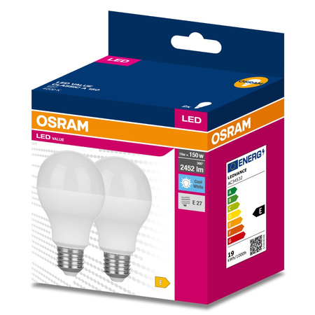 2PAK Żarówka LED E27 A68 19W = 150W 2452lm 4000K Neutralna 200° OSRAM VALUE