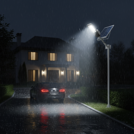 Lampa Solarna Uliczna LED 600W 60000lm 6500K Zimna Czujnik Zmierzchu MOCNA Latarnia Ogrodowa z Regulowanym Panelem + Uchwyt i Pilot