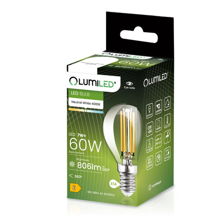 Zestaw 6x Żarówka LED Kulka P45 E14 7W = 60W 806lm 4000K Neutralna 360° Filament LUMILED