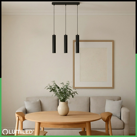 Lampa Wisząca Sufitowa Zwis 29cm Reflektor 3x GU10 LED SOPLO Czarny LUMILED