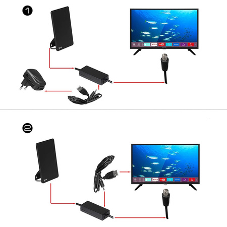 Antena Pokojowa ze Wzmacniaczem do Telewizji Naziemnej DVB-T/T2 Aktywna 4K Mocna VAYOX