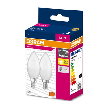 2PAK Żarówka LED E14 B39 7,5W = 60W 806lm 2700K Ciepła 220° OSRAM VALUE