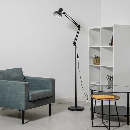 Lampa Stojąca Podłogowa Stołowa LED E27 Czarna z Regulacją Wysokości Belsa Lumiled